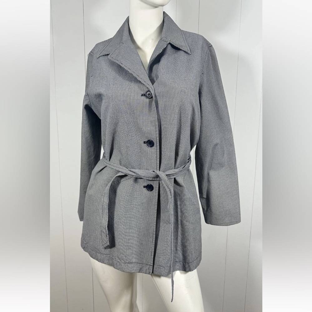 Eddie Bauer Women’s Houndstooth Belted Jacket Black And White Sz M Button Front